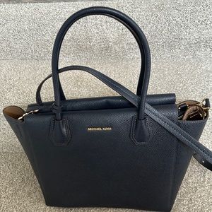 Michael Kors navy blue satchel w/strap-excellent condition